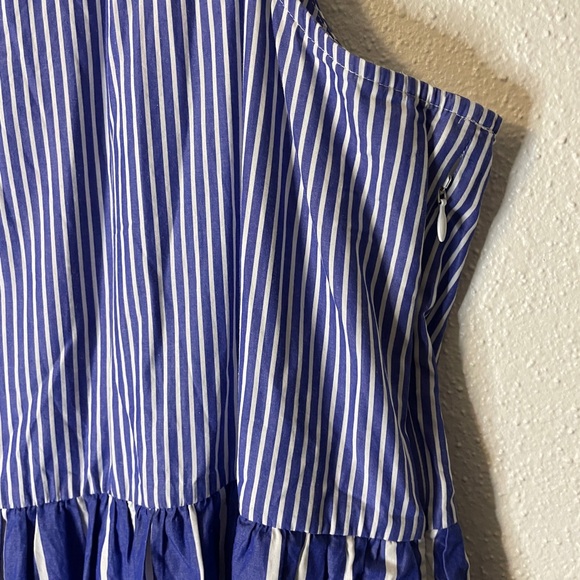 J. Crew Blue Striped Tiered Popover Sleeveless Midi Dress Vacation Summer Spring - Picture 5 of 11